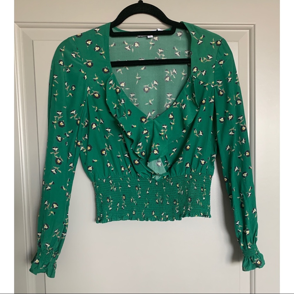 Green silk Intermix print blouse size P